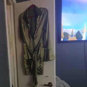 Silky Olive Green Women's Coatigan with Tie Waist